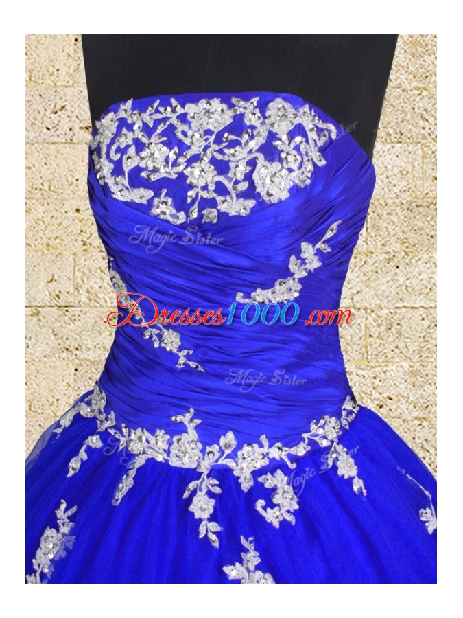 Lovely Floor Length Royal Blue Sweet 16 Quinceanera Dress Tulle Sleeveless Appliques and Ruching