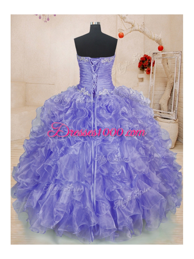 Pretty Long Sleeves Beading and Ruffles Lace Up Quince Ball Gowns