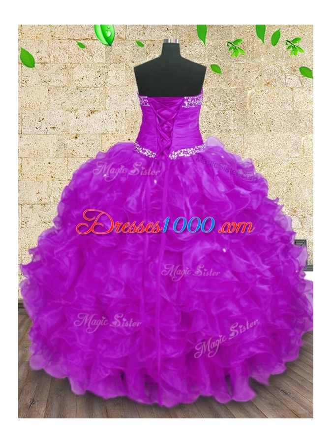 Simple Halter Top Purple Sleeveless Beading and Ruffles and Ruching Floor Length 15th Birthday Dress