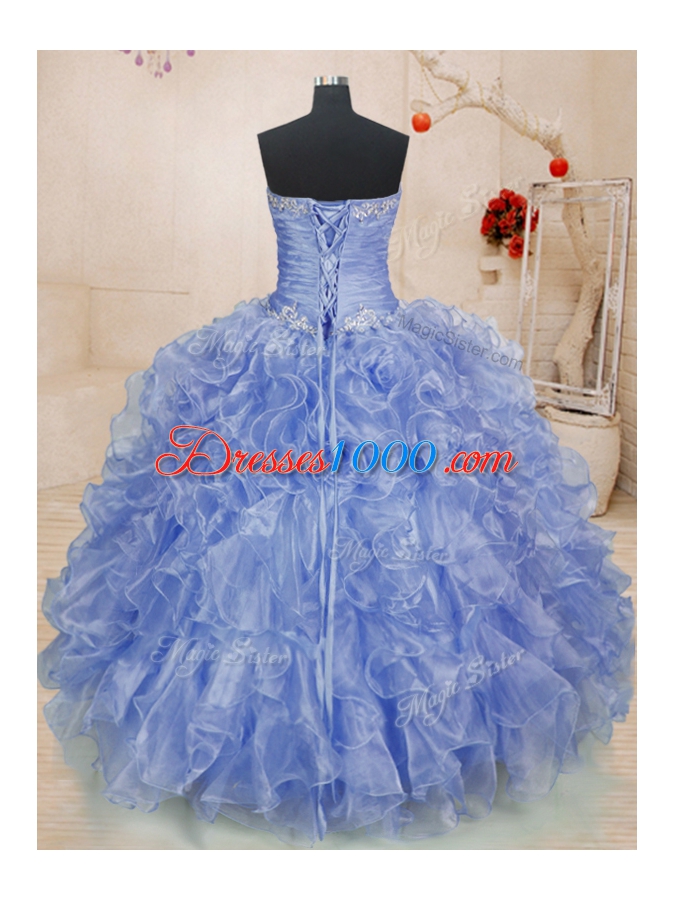 Simple Sleeveless Zipper Floor Length Beading and Ruffles 15th Birthday Dress