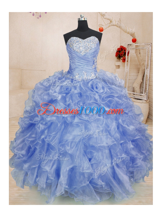 Simple Sleeveless Zipper Floor Length Beading and Ruffles 15th Birthday Dress