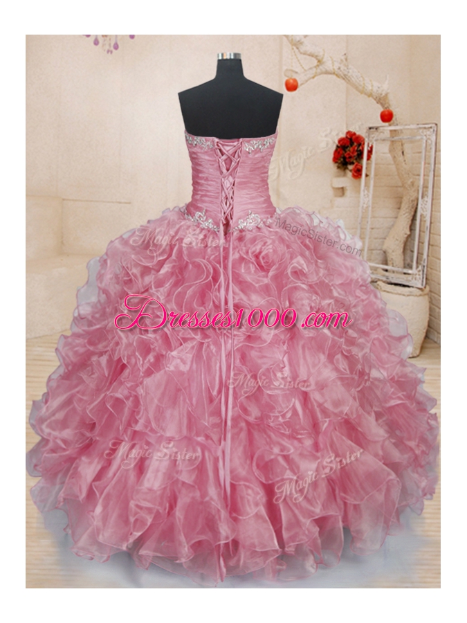 Sleeveless Lace Up Floor Length Beading and Ruffles Ball Gown Prom Dress