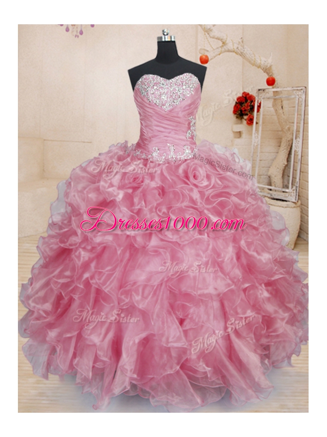 Sleeveless Lace Up Floor Length Beading and Ruffles Ball Gown Prom Dress
