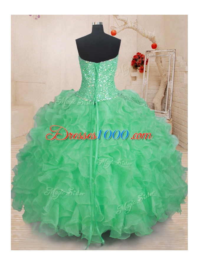 Sleeveless Lace Up Floor Length Beading and Ruffles Quince Ball Gowns