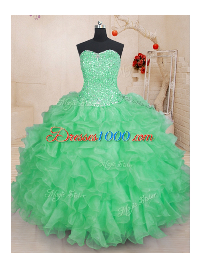 Sleeveless Lace Up Floor Length Beading and Ruffles Quince Ball Gowns