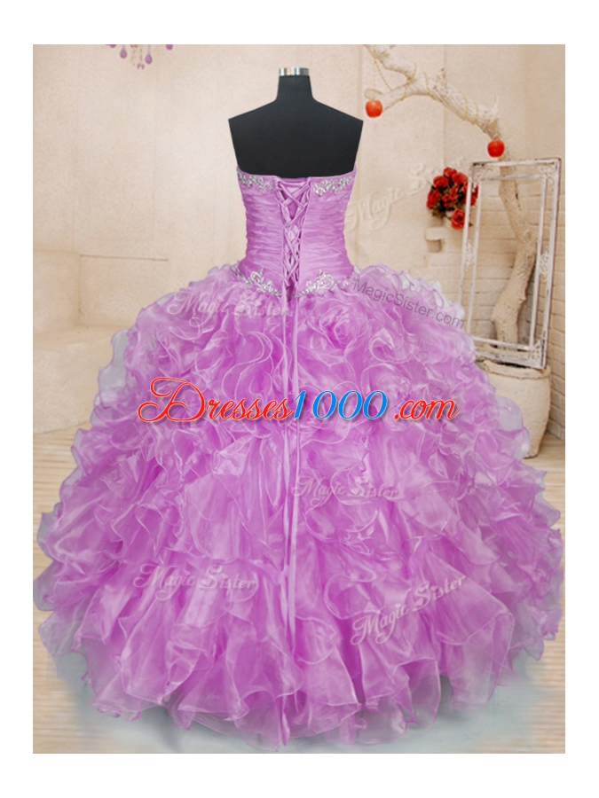 Smart Ball Gowns Sweet 16 Dresses Lilac Sweetheart Organza Sleeveless Floor Length Lace Up