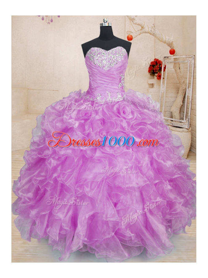 Smart Ball Gowns Sweet 16 Dresses Lilac Sweetheart Organza Sleeveless Floor Length Lace Up