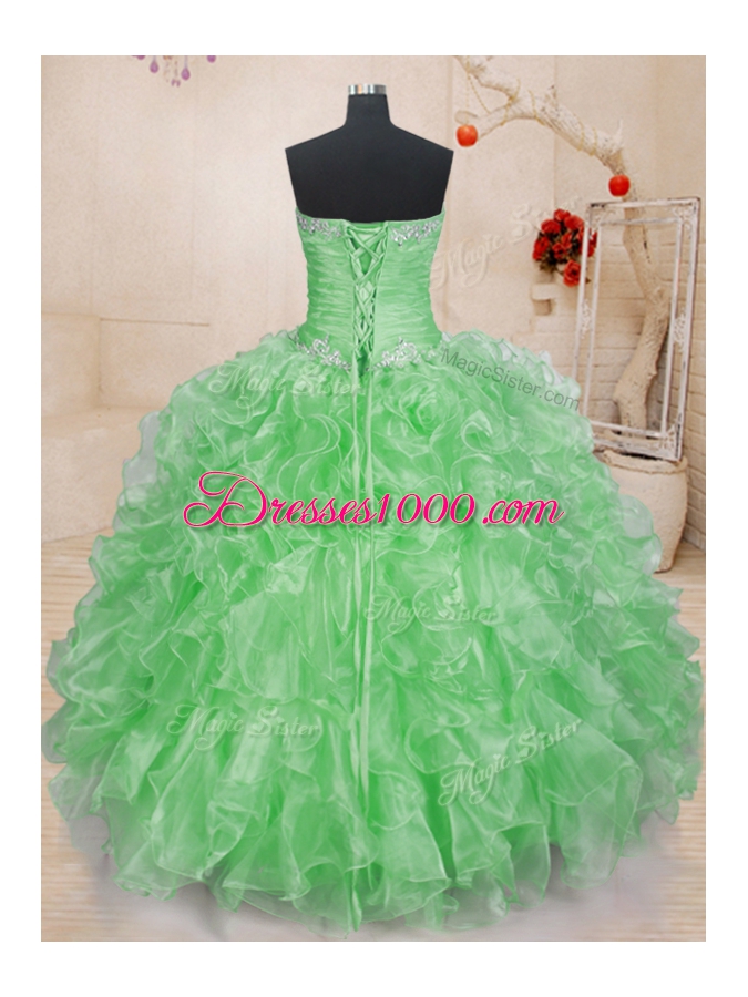 Smart Organza Lace Up Sweetheart Sleeveless Floor Length Quinceanera Gown Beading and Ruffles