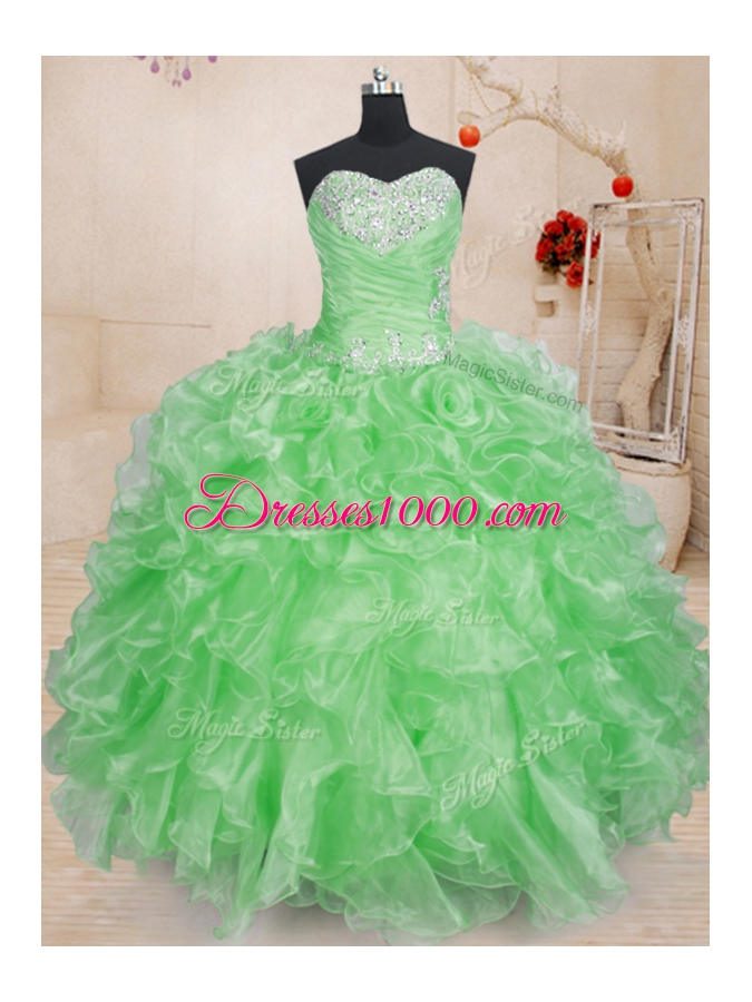 Smart Organza Lace Up Sweetheart Sleeveless Floor Length Quinceanera Gown Beading and Ruffles