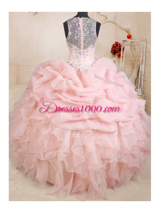 Straps Sleeveless Organza Quinceanera Gowns Beading and Ruffles and Pick Ups Zipper