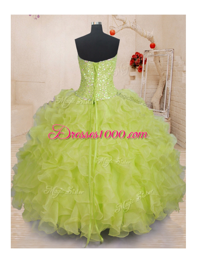Sweetheart Sleeveless Organza Vestidos de Quinceanera Beading and Ruffles Lace Up