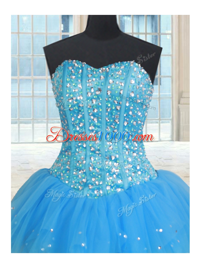 Vintage Multi-color Ball Gowns Beading and Ruffles Quinceanera Dresses Lace Up Tulle Sleeveless Floor Length