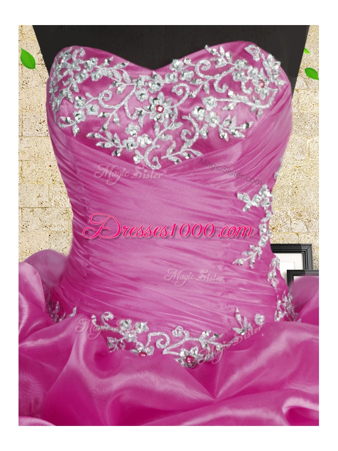 Beauteous Floor Length Fuchsia Quinceanera Gowns Organza Sleeveless Beading and Appliques and Ruffles and Ruching