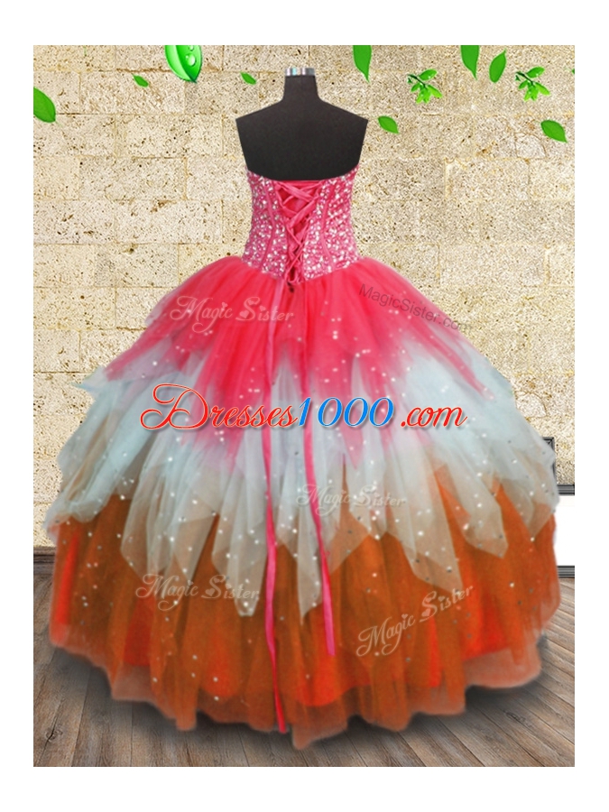 Floor Length Multi-color Quinceanera Gown Tulle Sleeveless Beading and Ruffles and Ruffled Layers