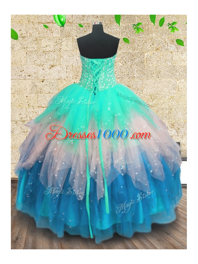 Inexpensive Sequins Floor Length Multi-color 15th Birthday Dress Sweetheart Sleeveless Lace Up