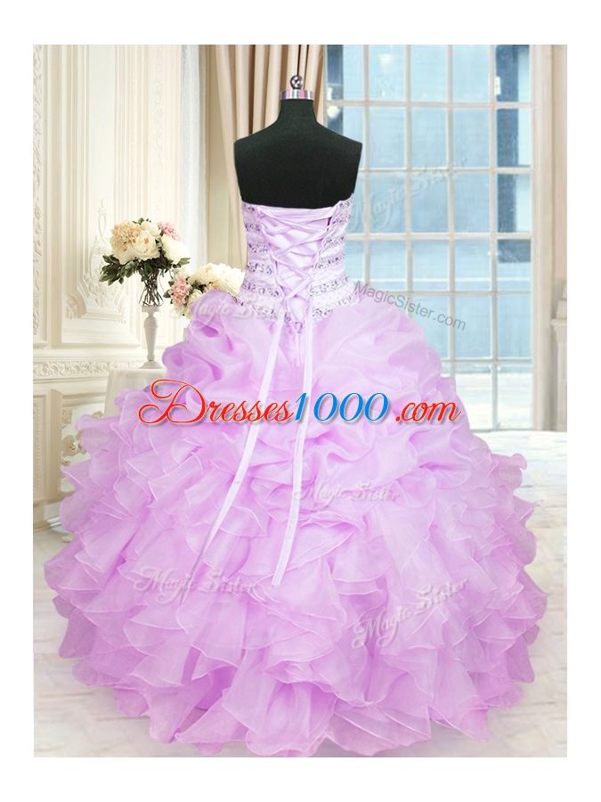 Lilac Sweetheart Lace Up Beading and Ruffles Sweet 16 Quinceanera Dress Sleeveless