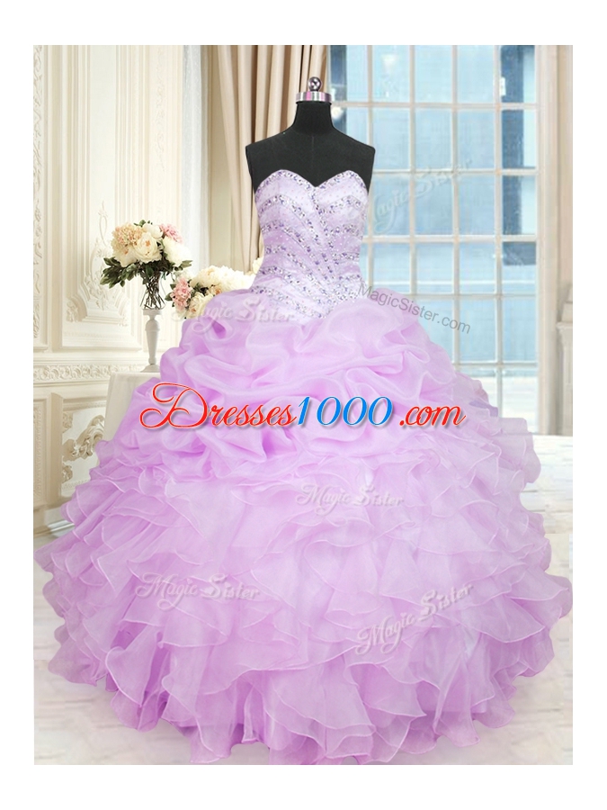 Lilac Sweetheart Lace Up Beading and Ruffles Sweet 16 Quinceanera Dress Sleeveless
