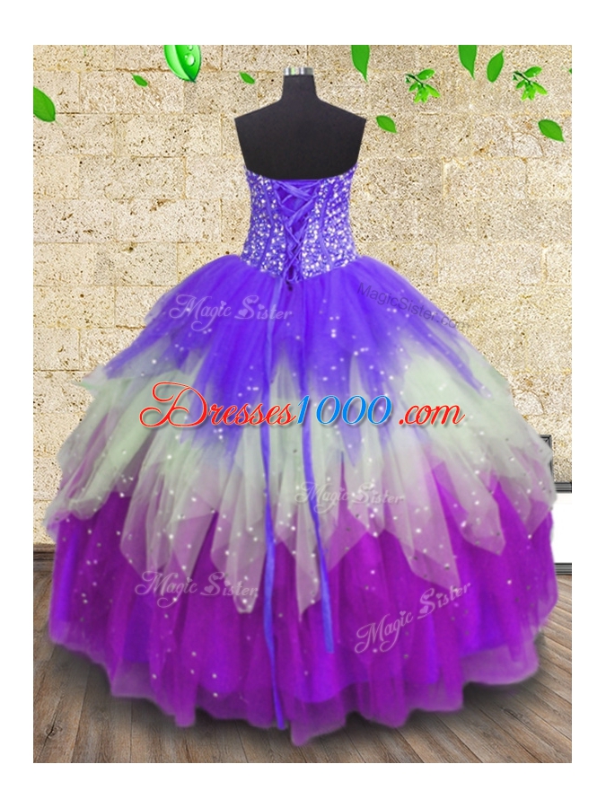 Multi-color Lace Up 15th Birthday Dress Sequins Sleeveless Floor Length