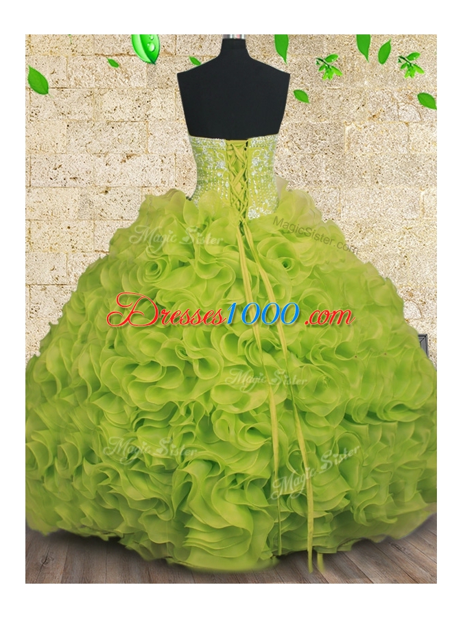 New Arrival Yellow Green Strapless Lace Up Beading and Ruffles 15 Quinceanera Dress Sleeveless