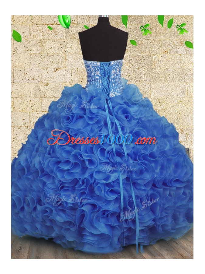 Noble Floor Length Lace Up Quinceanera Dresses Royal Blue and In for Military Ball and Sweet 16 and Quinceanera with Beading and Ruffles