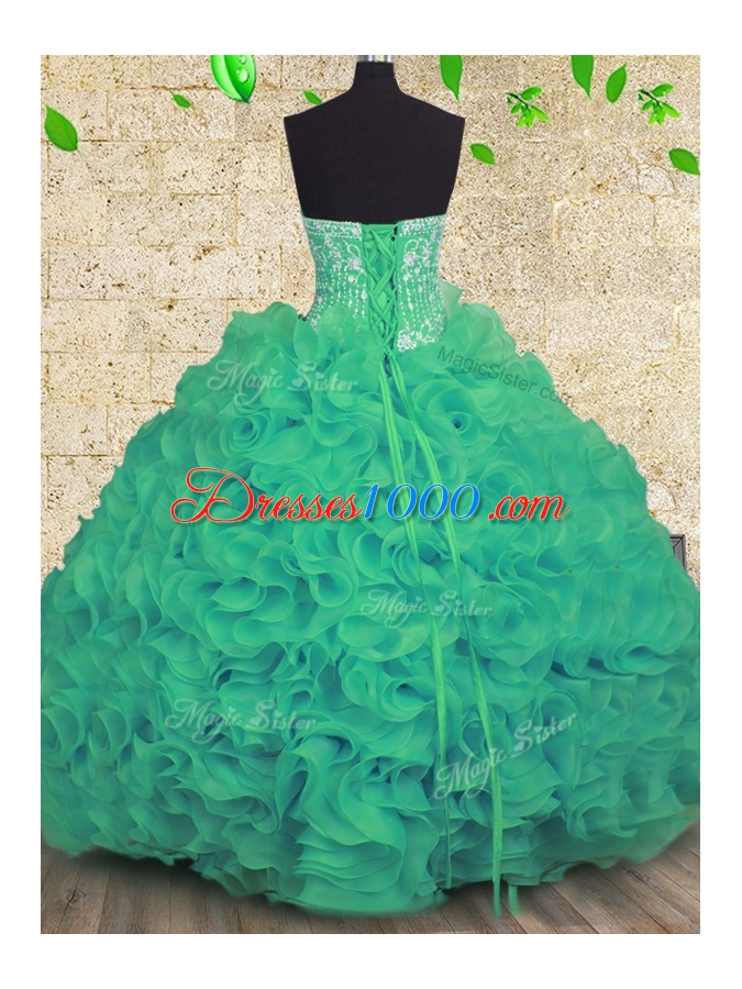 Sleeveless Lace Up Floor Length Beading and Ruffles Quinceanera Gown