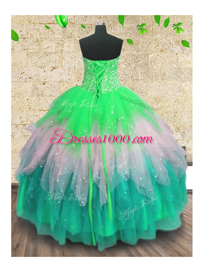 Sweet Sequins Sweetheart Sleeveless Lace Up Quinceanera Gowns Multi-color Tulle