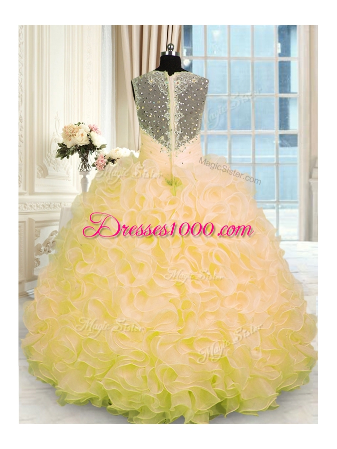 Eye-catching Gold Sleeveless Organza Zipper Quince Ball Gowns for Military Ball and Sweet 16 and Quinceanera