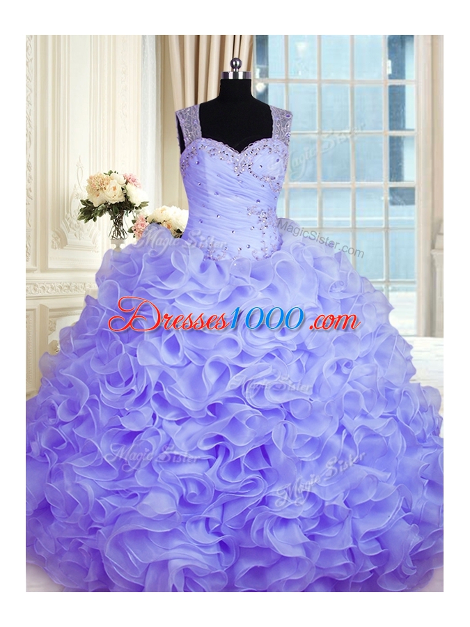 Fantastic Organza Sleeveless Floor Length 15 Quinceanera Dress and Beading and Ruffles