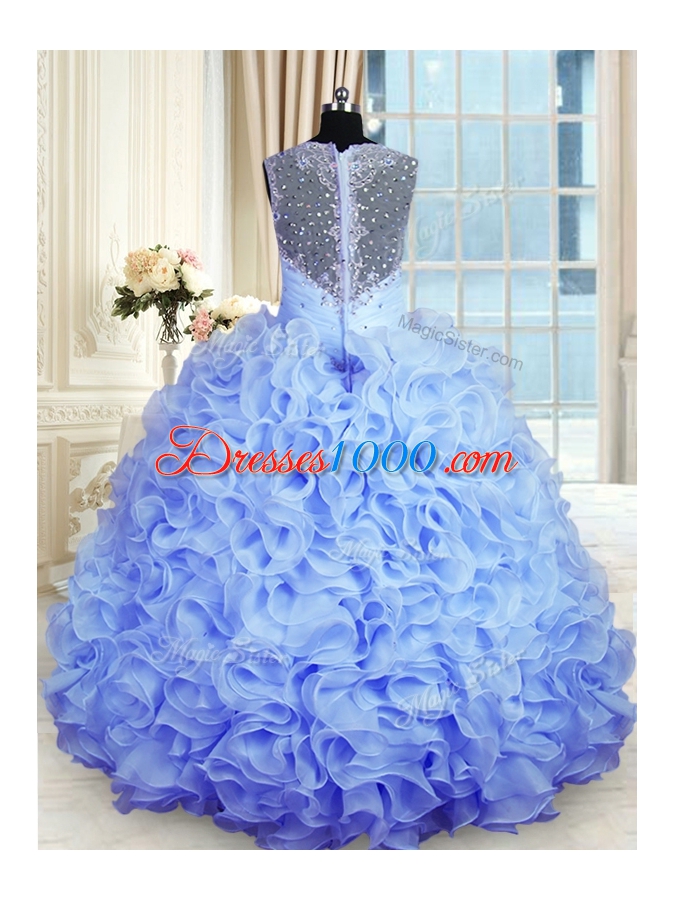 Floor Length Ball Gowns Sleeveless Baby Blue Quince Ball Gowns Zipper