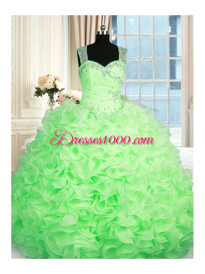 Quinceanera Gowns Military Ball and Sweet 16 and Quinceanera and For with Beading and Ruffles Straps Sleeveless Zipper