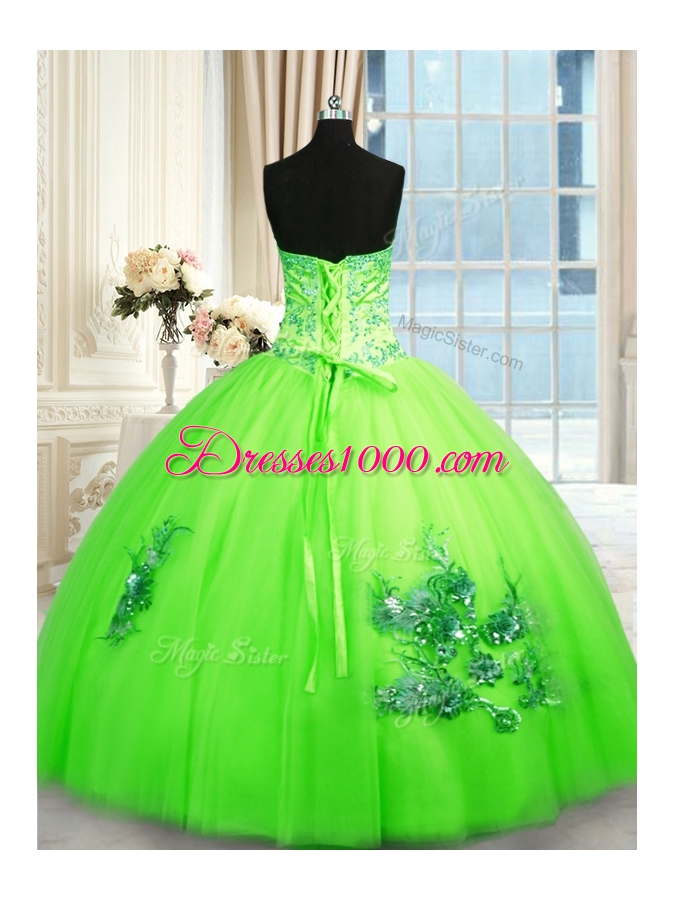 Ball Gowns Tulle Sweetheart Sleeveless Appliques Floor Length Lace Up Sweet 16 Dresses
