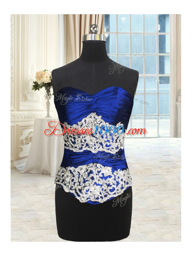 Beading and Lace and Appliques and Ruffles and Pick Ups 15 Quinceanera Dress Royal Blue Lace Up Sleeveless Floor Length