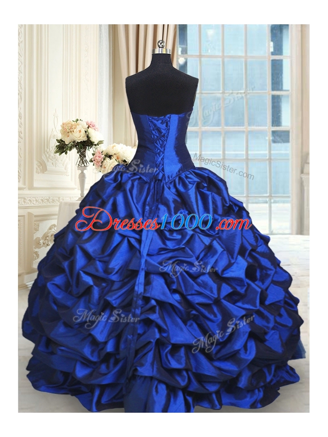 Beading and Lace and Appliques and Ruffles and Pick Ups 15 Quinceanera Dress Royal Blue Lace Up Sleeveless Floor Length
