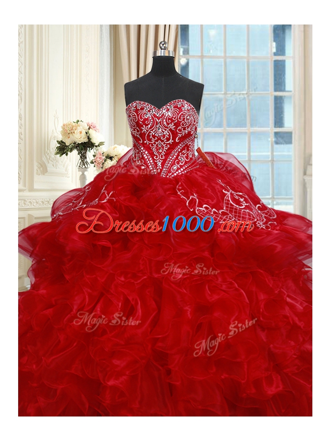 Charming Sleeveless Lace Up Floor Length Beading and Ruffles Quinceanera Dresses