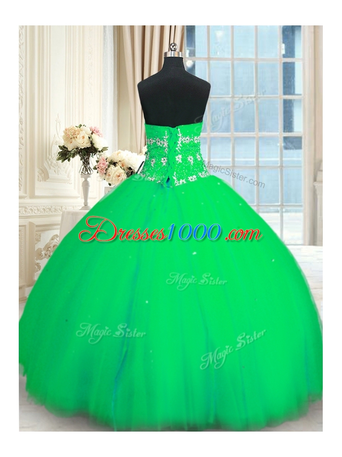 Cute Tulle Sweetheart Sleeveless Lace Up Appliques Quinceanera Dress in Green