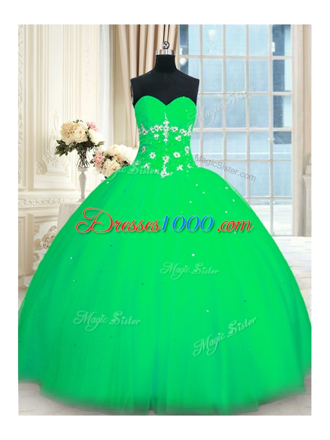 Cute Tulle Sweetheart Sleeveless Lace Up Appliques Quinceanera Dress in Green