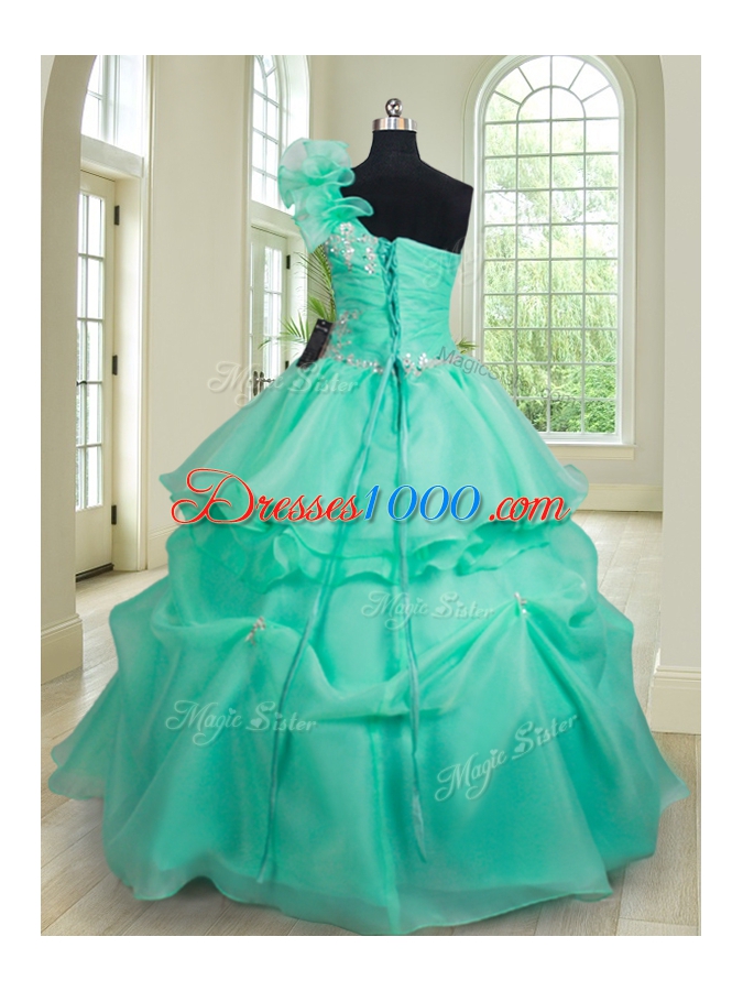 Exceptional Floor Length Turquoise Vestidos de Quinceanera One Shoulder Sleeveless Lace Up