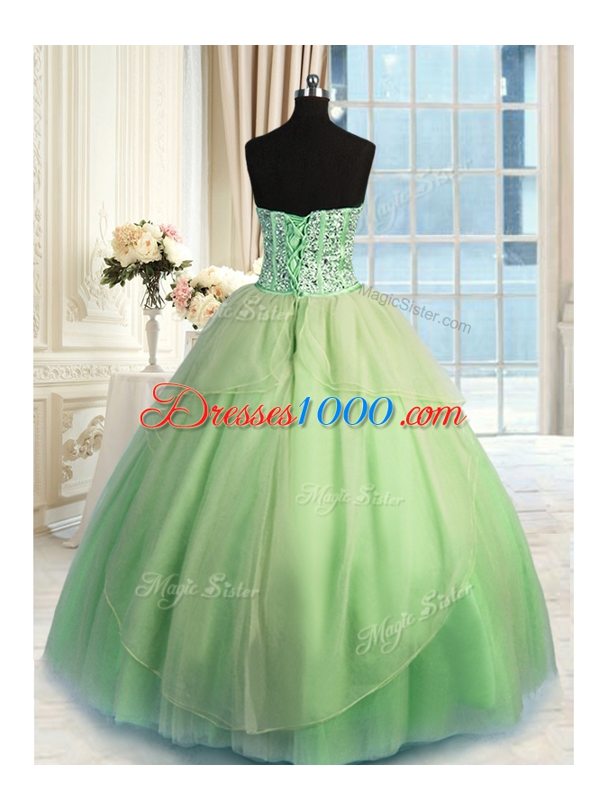 Exquisite Three Piece Sleeveless Beading and Ruching Lace Up Sweet 16 Dress