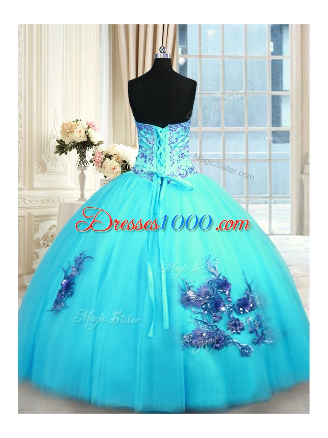 Floor Length Ball Gowns Sleeveless Baby Blue Quinceanera Dress Lace Up