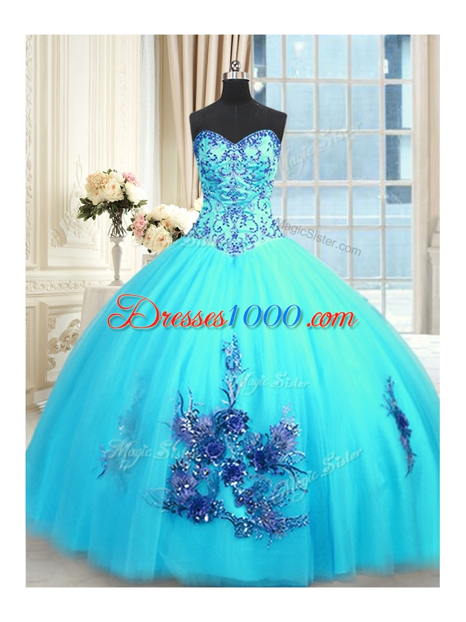 Floor Length Ball Gowns Sleeveless Baby Blue Quinceanera Dress Lace Up