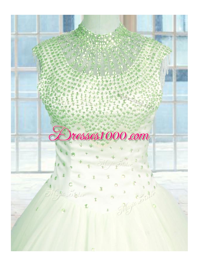Floor Length Green Quinceanera Dresses High-neck Sleeveless Zipper