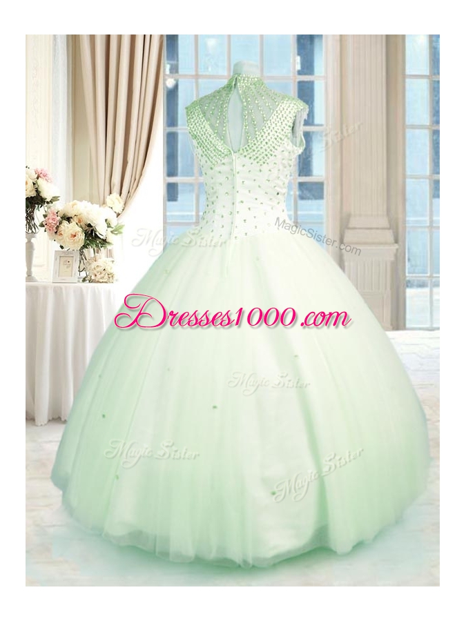 Floor Length Green Quinceanera Dresses High-neck Sleeveless Zipper