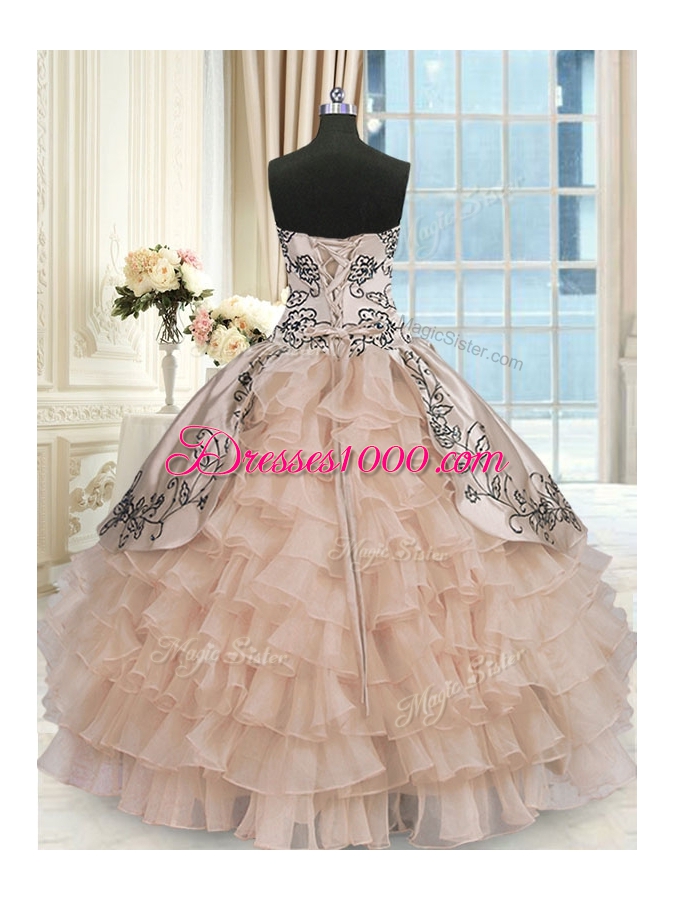 Sleeveless Beading and Embroidery and Ruffled Layers Lace Up 15 Quinceanera Dress