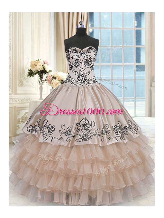 Sleeveless Beading and Embroidery and Ruffled Layers Lace Up 15 Quinceanera Dress