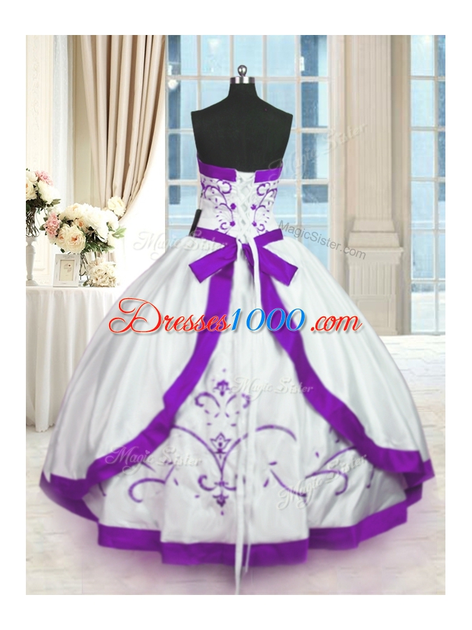 Strapless Sleeveless Lace Up 15th Birthday Dress White Satin