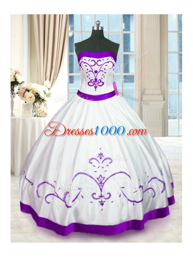 Strapless Sleeveless Lace Up 15th Birthday Dress White Satin