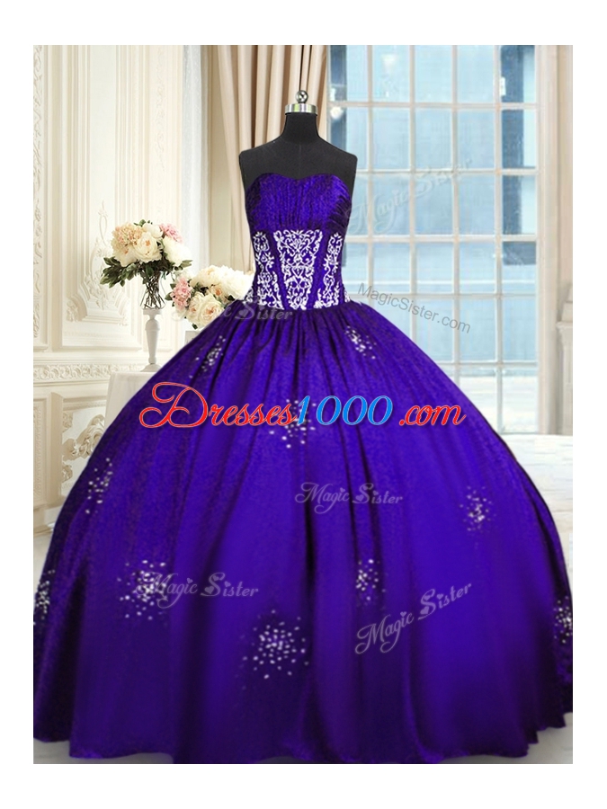 Admirable Purple Lace Up Sweet 16 Dresses Beading and Appliques and Ruching Sleeveless Floor Length
