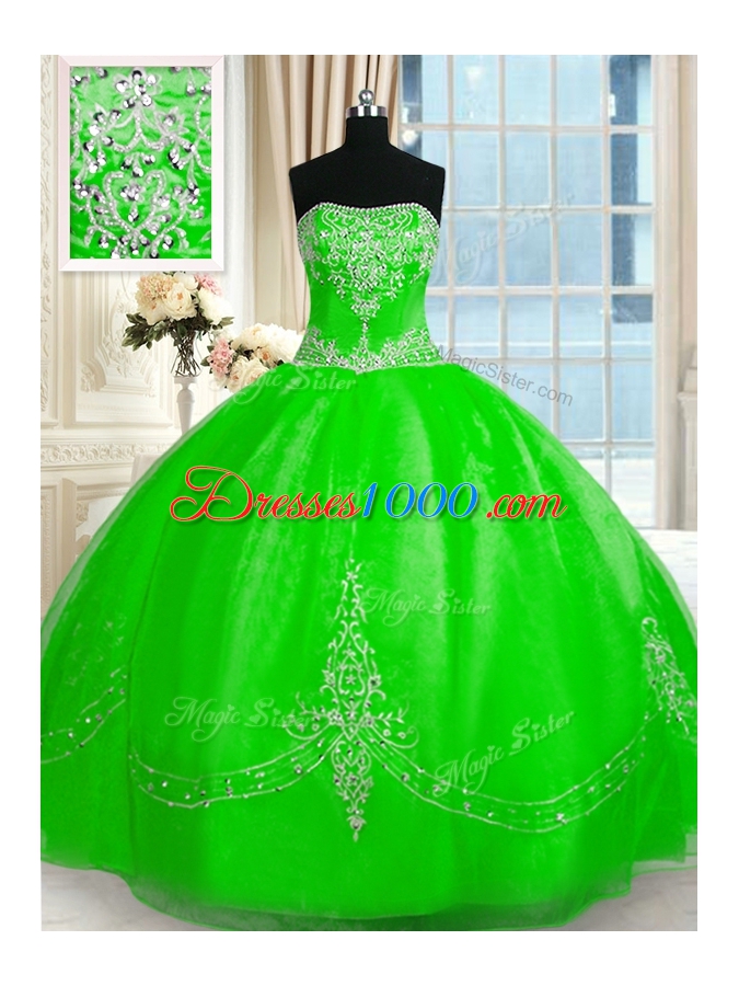 Ball Gowns Beading and Embroidery 15 Quinceanera Dress Lace Up Tulle Sleeveless Floor Length