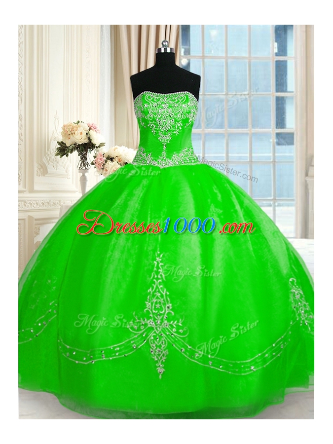 Ball Gowns Beading and Embroidery 15 Quinceanera Dress Lace Up Tulle Sleeveless Floor Length