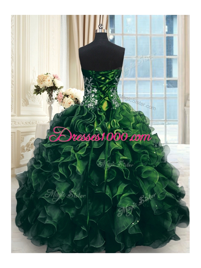 Beauteous Multi-color Ball Gowns Beading and Ruffles Quinceanera Gown Lace Up Organza Sleeveless Floor Length